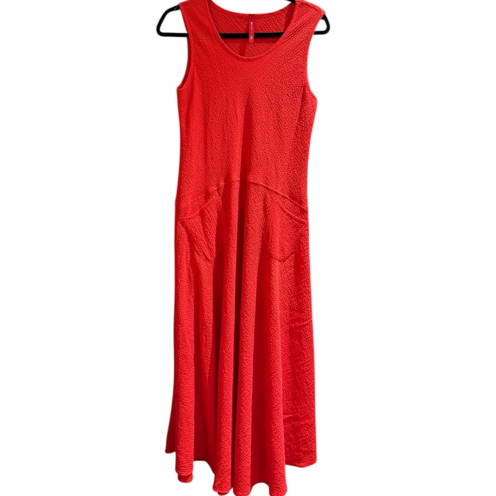 Vibrant Red/Orange Sleeveless Midi Dress, IC by Connie K Stretchy Crepe, M - Picture 4 of 10